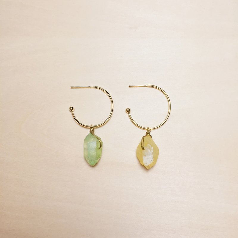 复古磨砂黄绿水晶大C耳环 - 耳环/耳夹 - 水晶 绿色