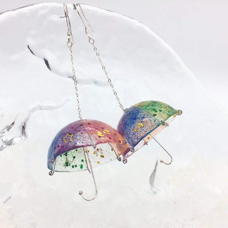水晶雨伞 可改夹式 耳环 交换礼物 - 耳环/耳夹 - 纯银 多色