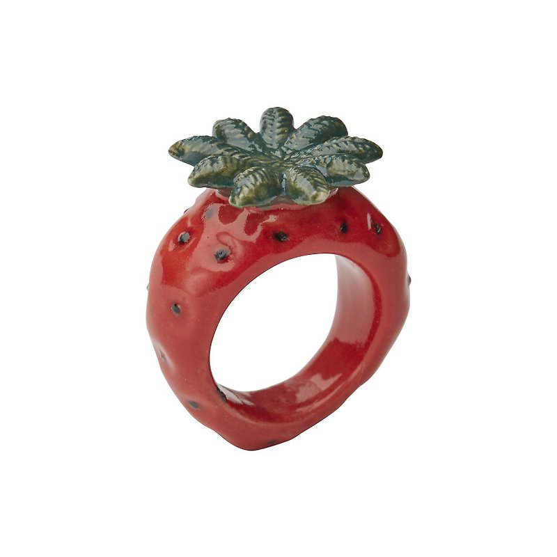AndMary 手绘瓷戒指-草莓 礼盒装 Strawberry Ring - 戒指 - 瓷 红色