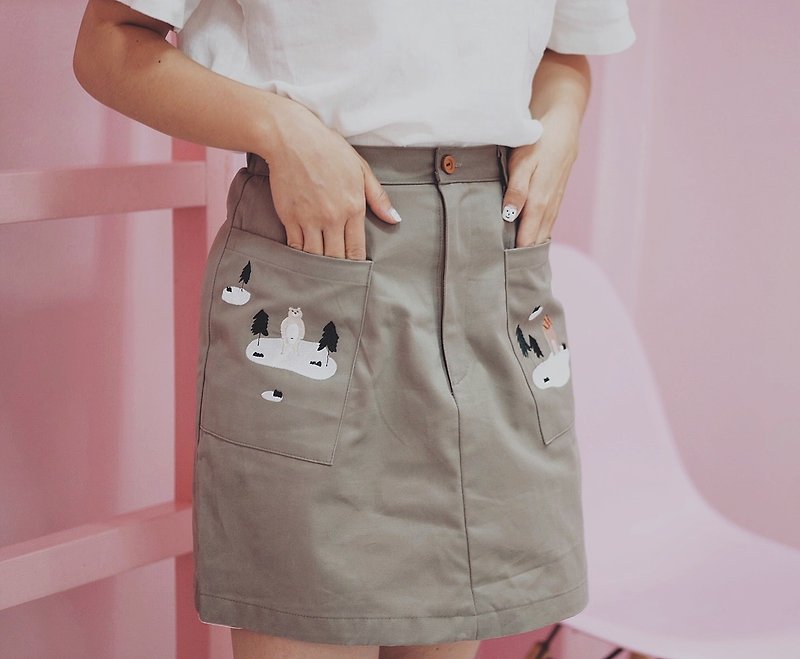 Mini Skirt : Brown - 裙子 - 棉．麻 咖啡色