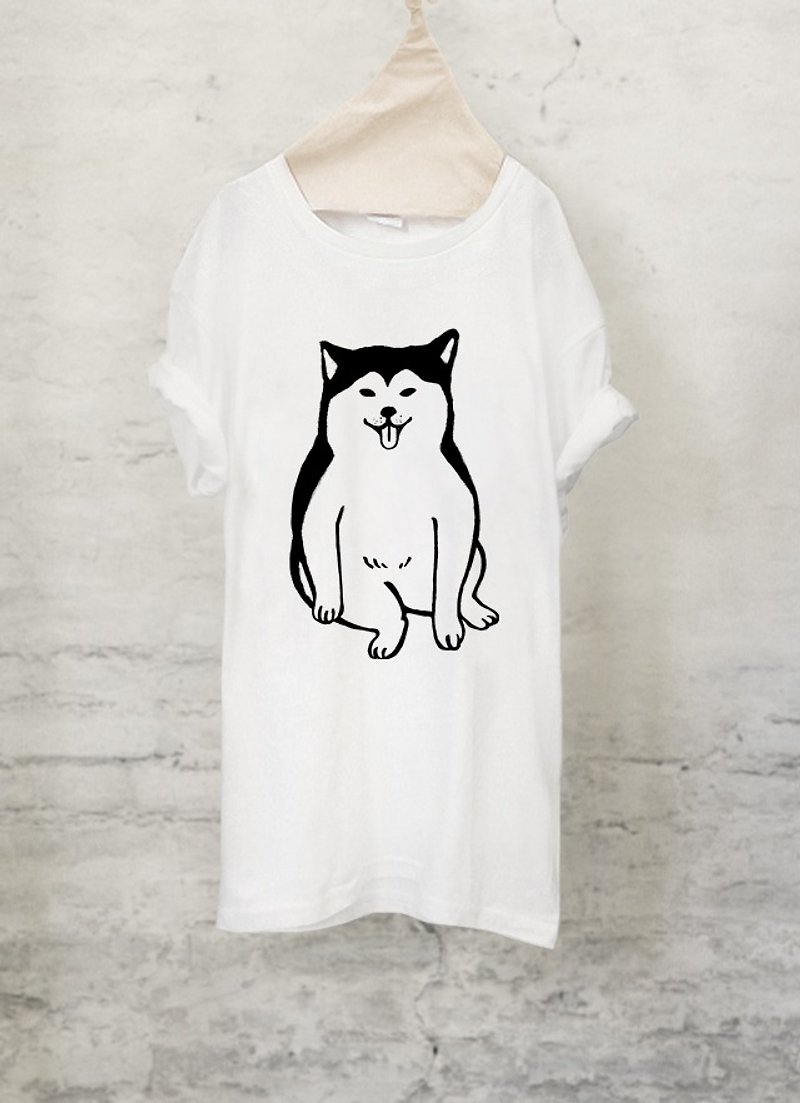 柴犬 Tシャツ　お座り  Shiba Inu T-shirt (White/Gray)【DOG】 - 女装 T 恤 - 棉．麻 白色