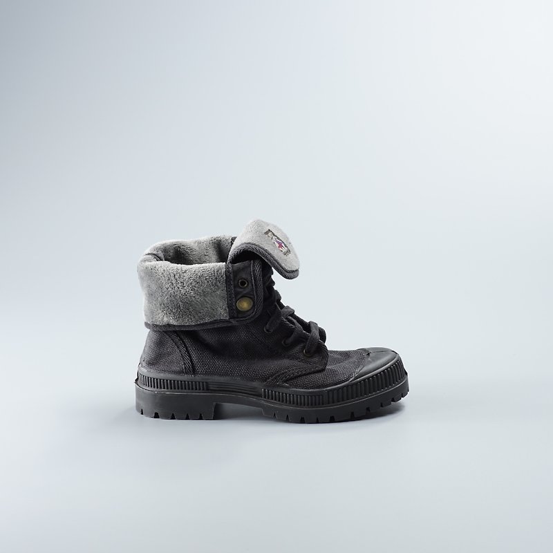 西班牙帆布鞋 冬季刷毛 黑色 黑头 洗旧  860777 大人尺寸 - 女款休闲鞋 - 棉．麻 黑色