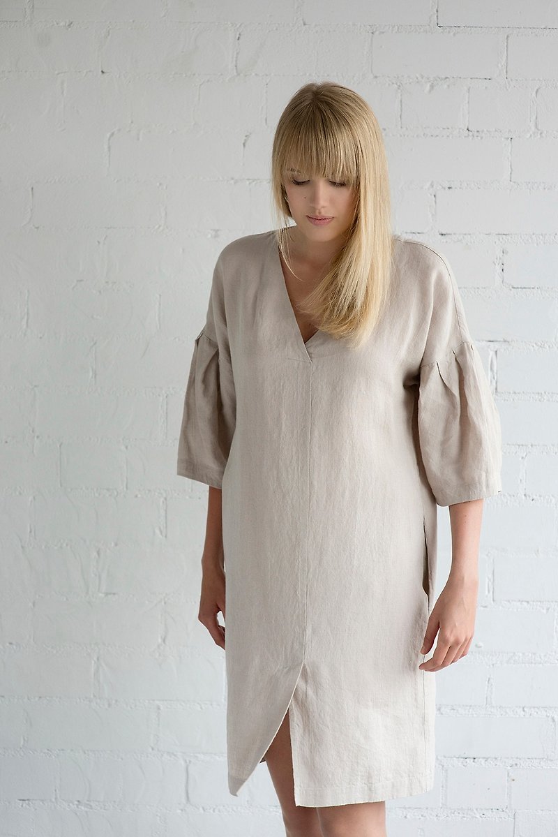 Linen Dress Motumo – 17S2 / Handmade loose linen summer dress  - 洋装/连衣裙 - 亚麻 