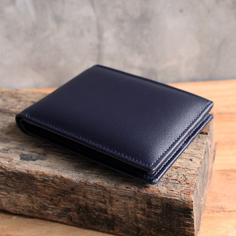Wallet - Bifold - Navy Blue (Genuine Cow Leather) / Small Wallet  / 钱包 / 皮包 - 皮夹/钱包 - 真皮 蓝色