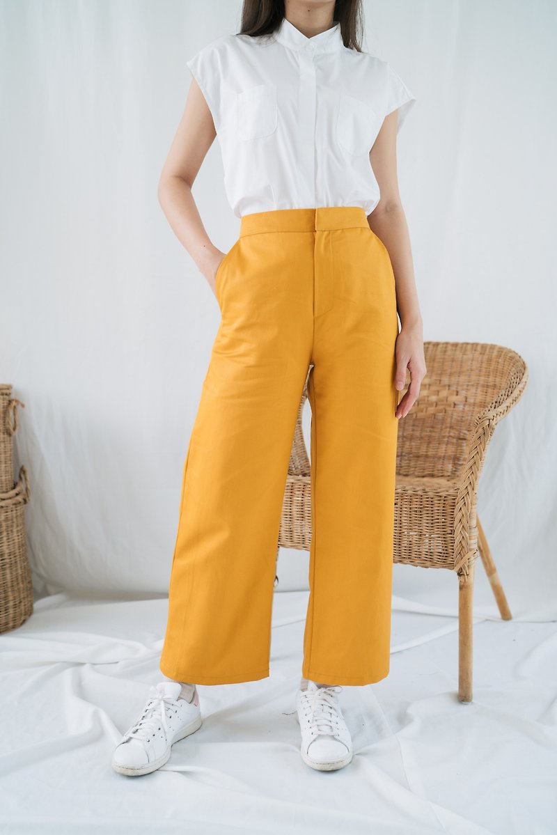 Cropped Pant - Yellow Mustard - 女装长裤 - 棉．麻 黄色