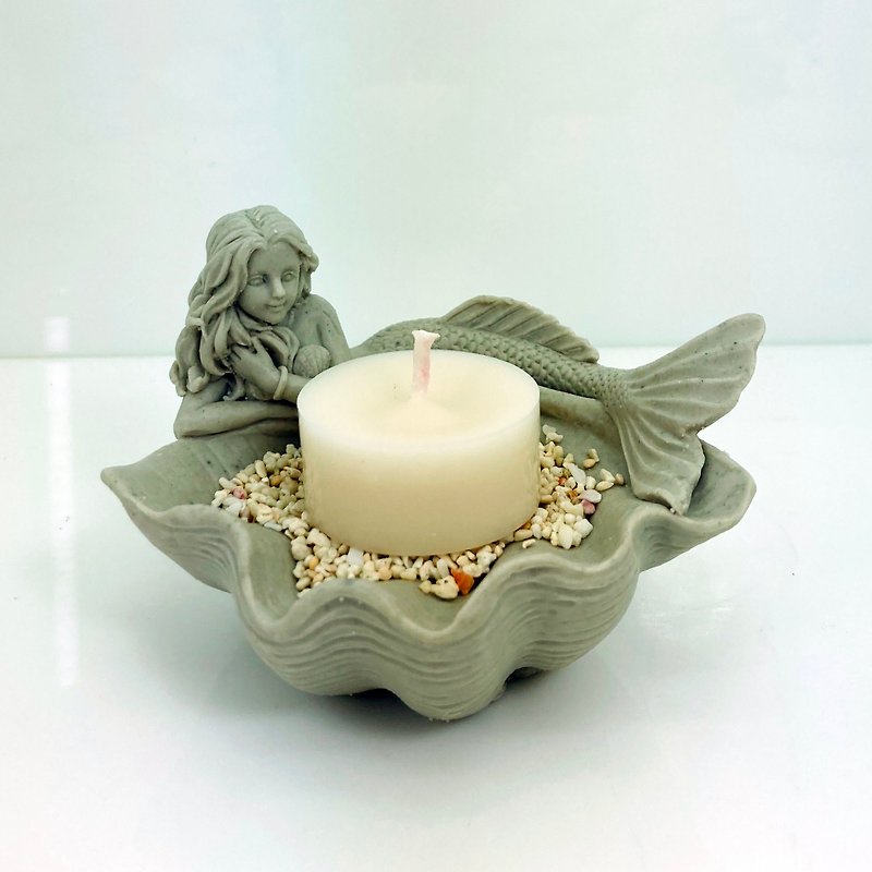美人鱼烛台, 天然海沙仅前五十份订单附赠, 含一个天然蜡蜡烛 - 蜡烛/烛台 - 其他材质 灰色