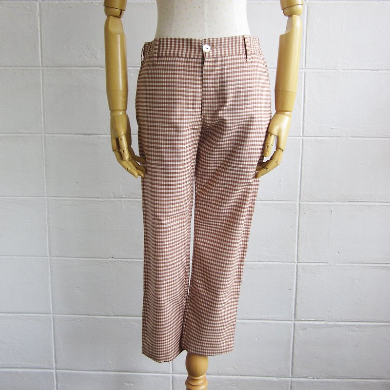 Check Pattern Crop Pants Botanical Dyed Cotton Tan Color. - 女装长裤 - 棉．麻 
