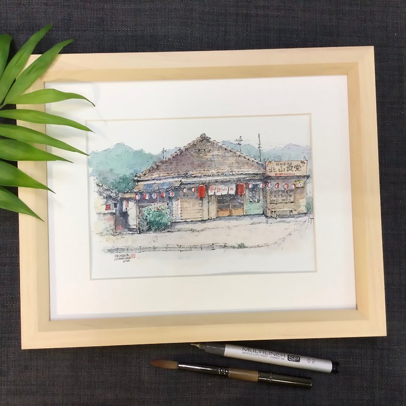 冲绳-北村食堂/手绘原创水彩画/含框 - 海报/装饰画/版画 - 纸 咖啡色