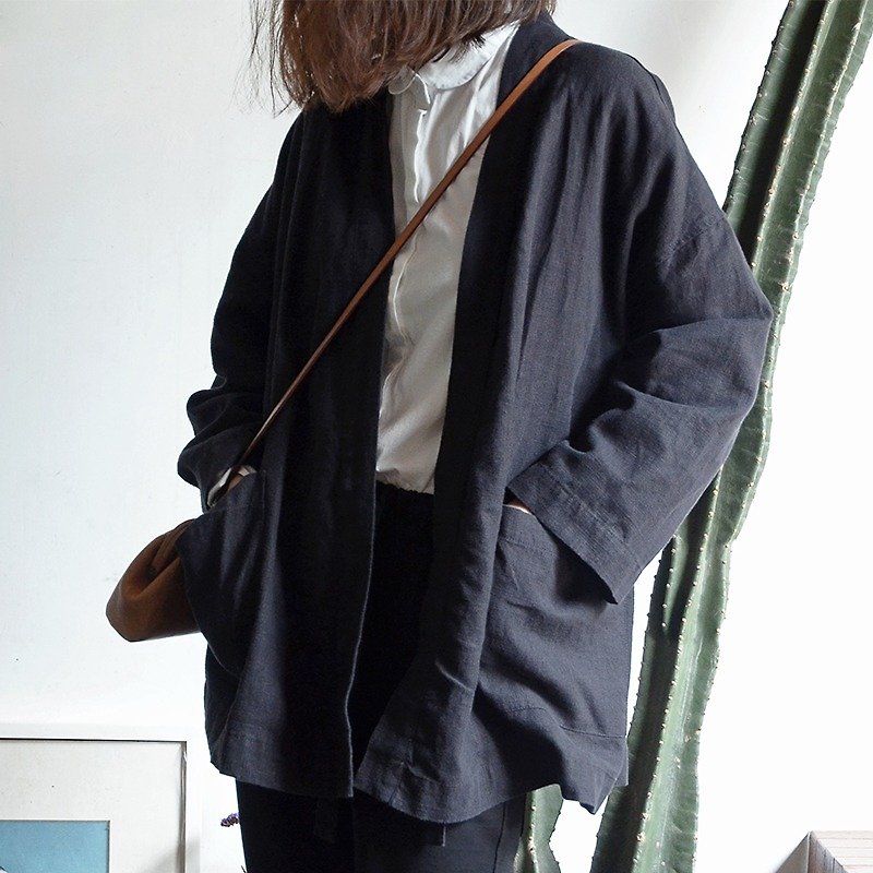日式和风外套|外套|苎麻|独立品牌|Sora-54 - 女装休闲/机能外套 - 棉．麻 黑色