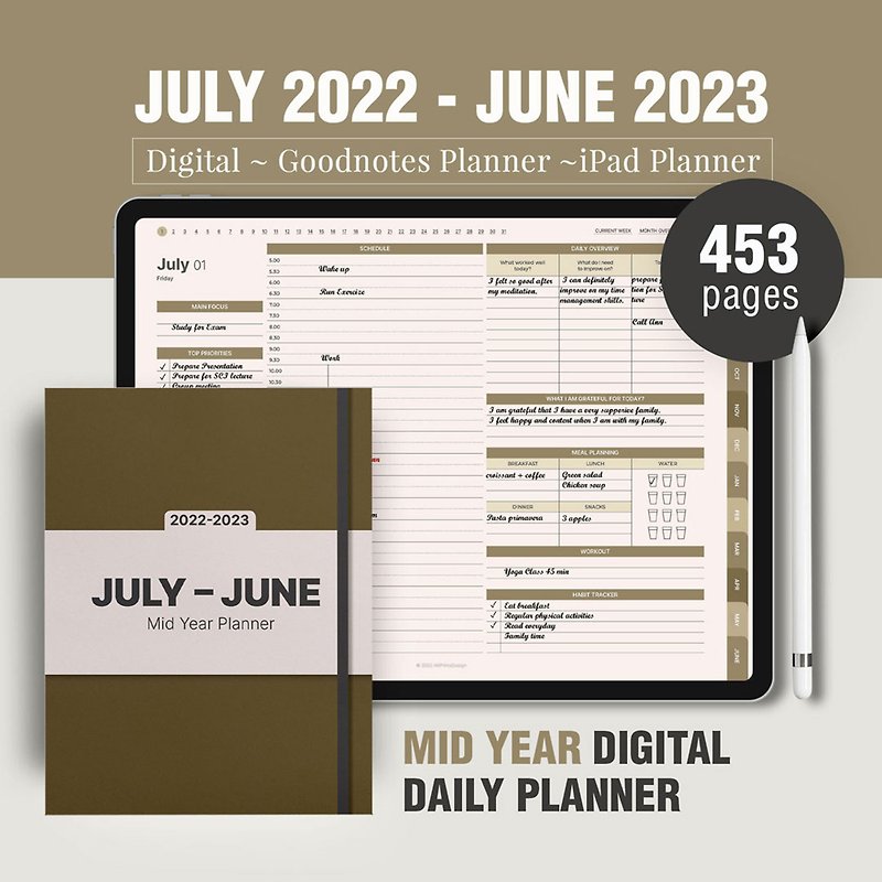 2022-2023 Mid-Year DIGITAL Planner, July 2022-June 2023, Goodnotes ipad planner - 电子手帐及素材 - 其他材质 