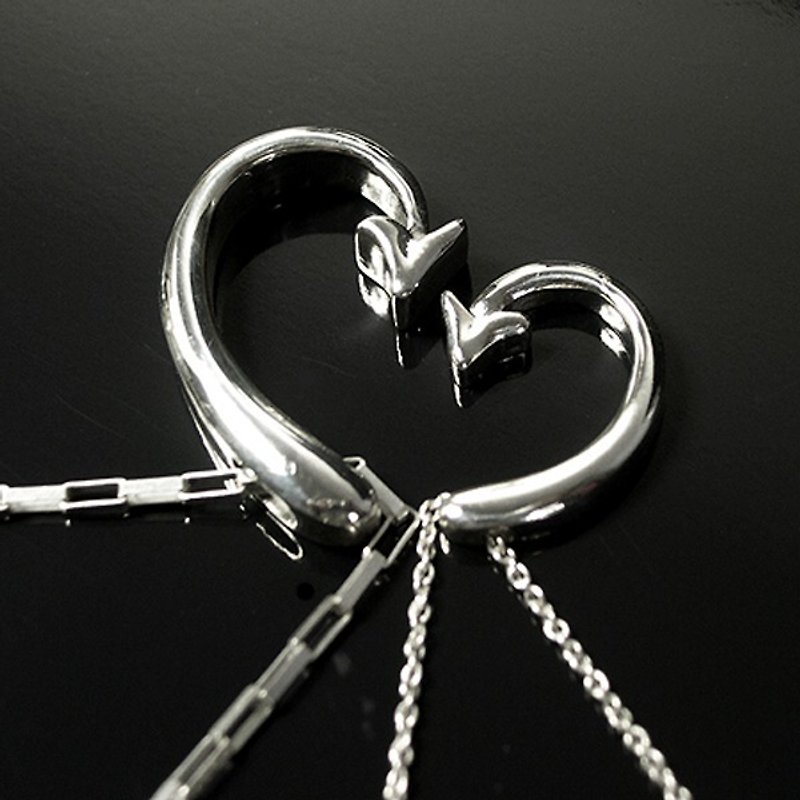 Love Hook | 爱心恶魔尾巴情侣纯银手工对坠项链/坠链.2件合购款 - 项链 - 纯银 银色