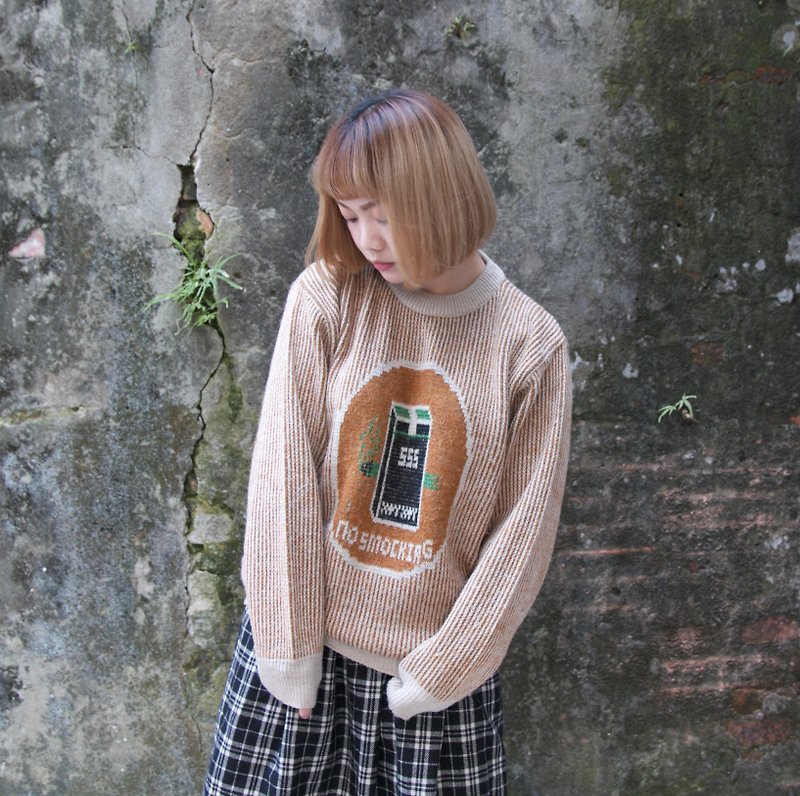 Back to Green:: 呐 不要抽烟  vintage sweater （ST-31） - 男装针织衫/毛衣 - 棉．麻 