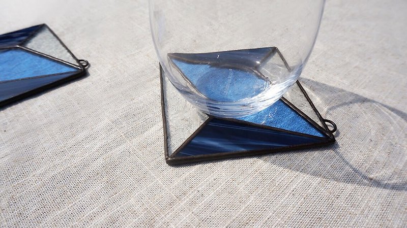 正负空间-四角蓝 杯垫 置物垫 挂饰 玻璃镶嵌 - 杯垫 - 玻璃 蓝色