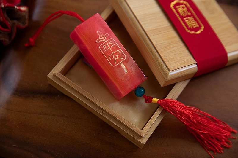 金盏花平安洗手串精致竹盒 手工制作 结婚礼物 - 肥皂/手工皂 - 其他材质 红色