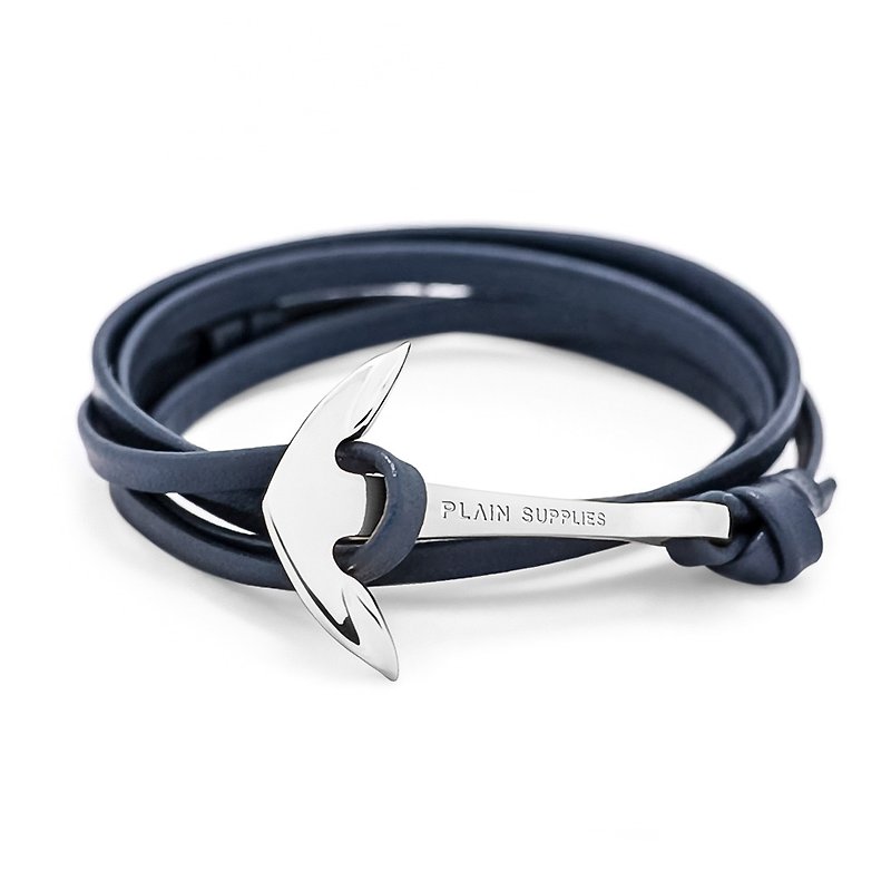 Silver Anchor Navy Leather Bracelet - 手链/手环 - 真皮 蓝色