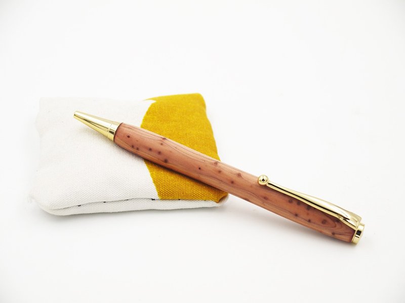 真柏木制手工原子笔 植鞣革写字垫 含雷射刻字 木笔 木头笔 - 圆珠笔/中性笔 - 木头 红色