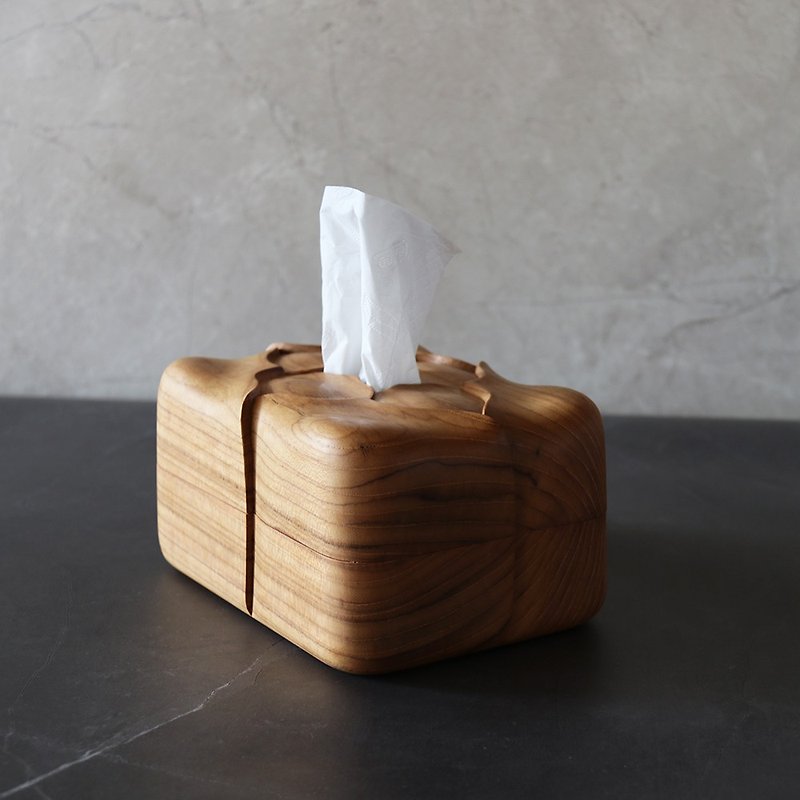 手工雕刻柚木纸巾盒 - 纸巾盒 - 木头 
