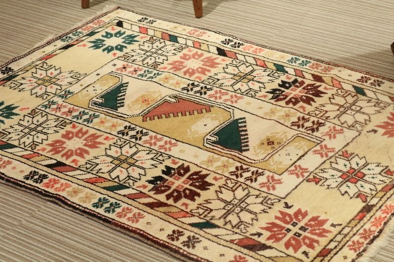 Handmade plant dyeing wool & cashmere carpet rug traditional design Turkey ✳︎ 手織り トルコ絨毯 キリム - 被子/毛毯 - 其他材质 卡其色