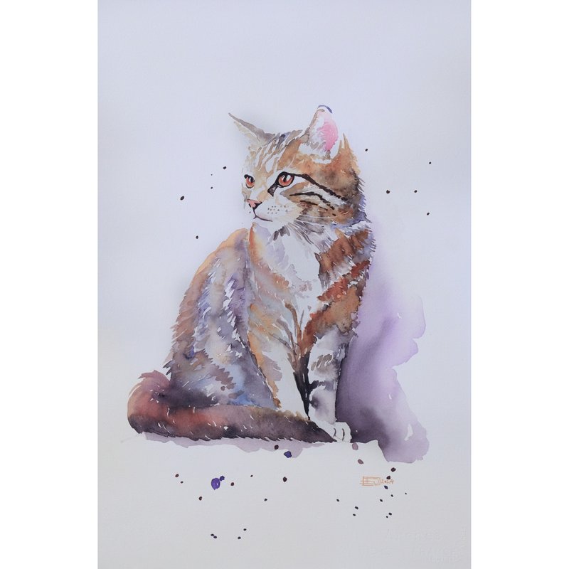 可爱的猫咪水彩画 - 海报/装饰画/版画 - 纸 白色