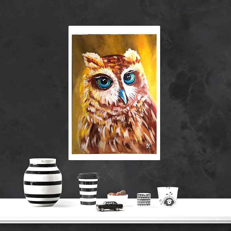 Owl Oil Painting Original Bird Hand Painted Animal Wall Decor Owlet Art, 掛畫 - 海报/装饰画/版画 - 环保材料 多色