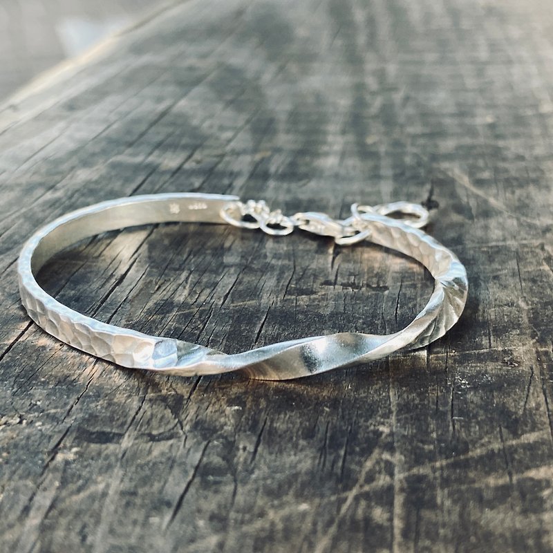 纯银手环 中粗款 水波纹 安全链 可定制姓名 S104 - 手链/手环 - 纯银 