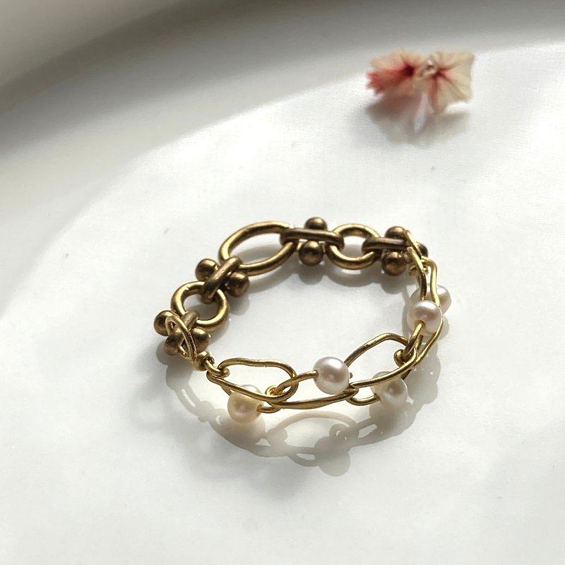 老林杂货 | 珍珠编织链戒 - 戒指 - 珍珠 白色