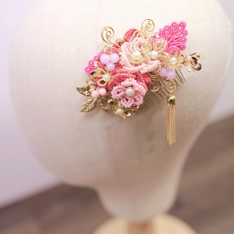 Bridal Headpiece,华丽新娘中式发饰,中式头饰,新娘花饰,裙褂头饰 - 发饰 - 宝石 粉红色
