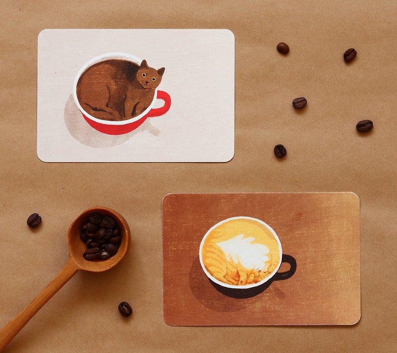 黑猫美式 X 橘猫拿铁明信片组 - 卡片/明信片 - 纸 
