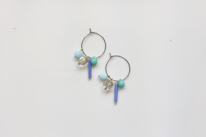 各种蓝 不锈钢圈形玻璃耳环 - 耳环/耳夹 - 玻璃 蓝色
