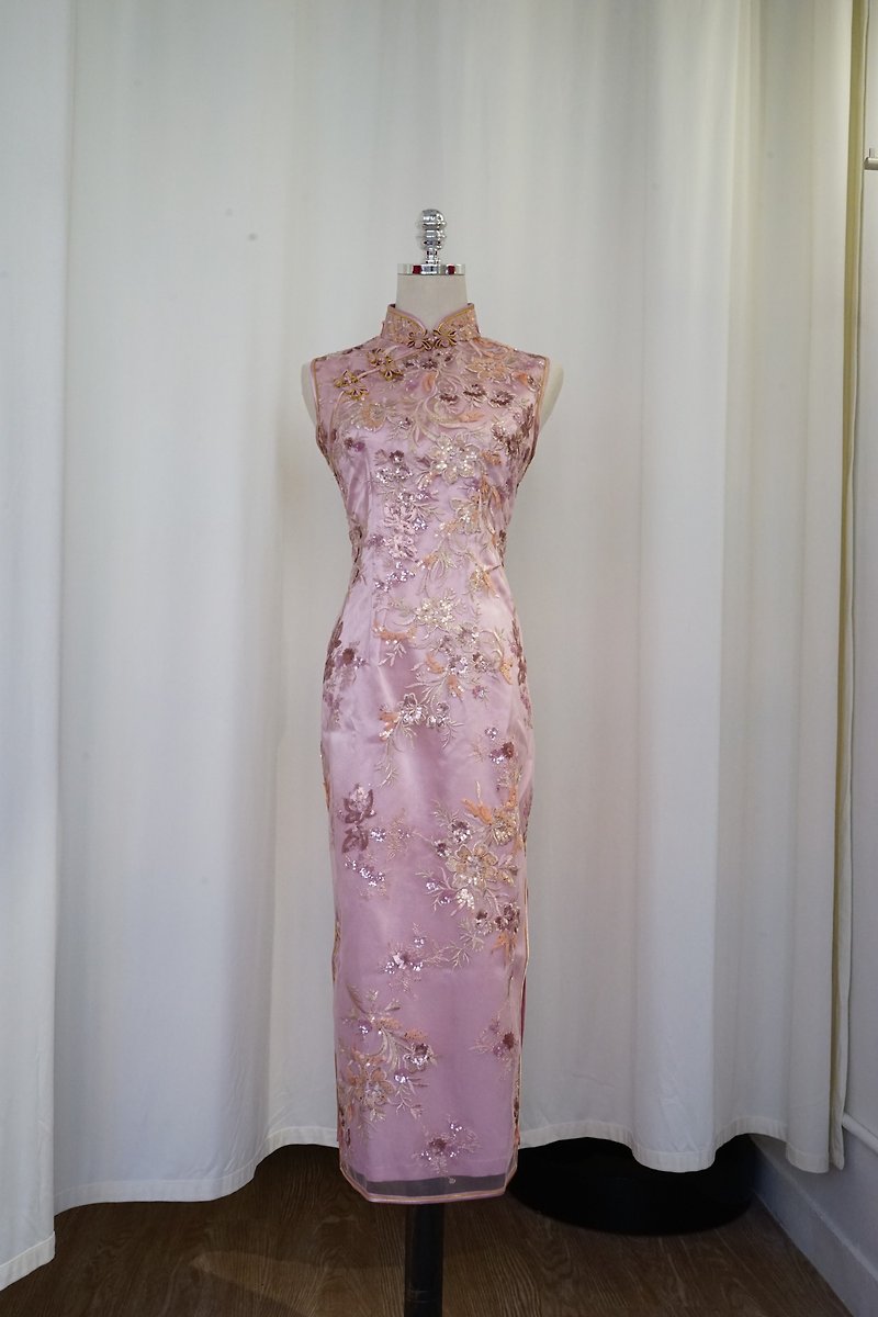 无袖蕾丝花旗袍 | 晚装礼服 | 高档旗袍 - 旗袍 - 其他材质 粉红色