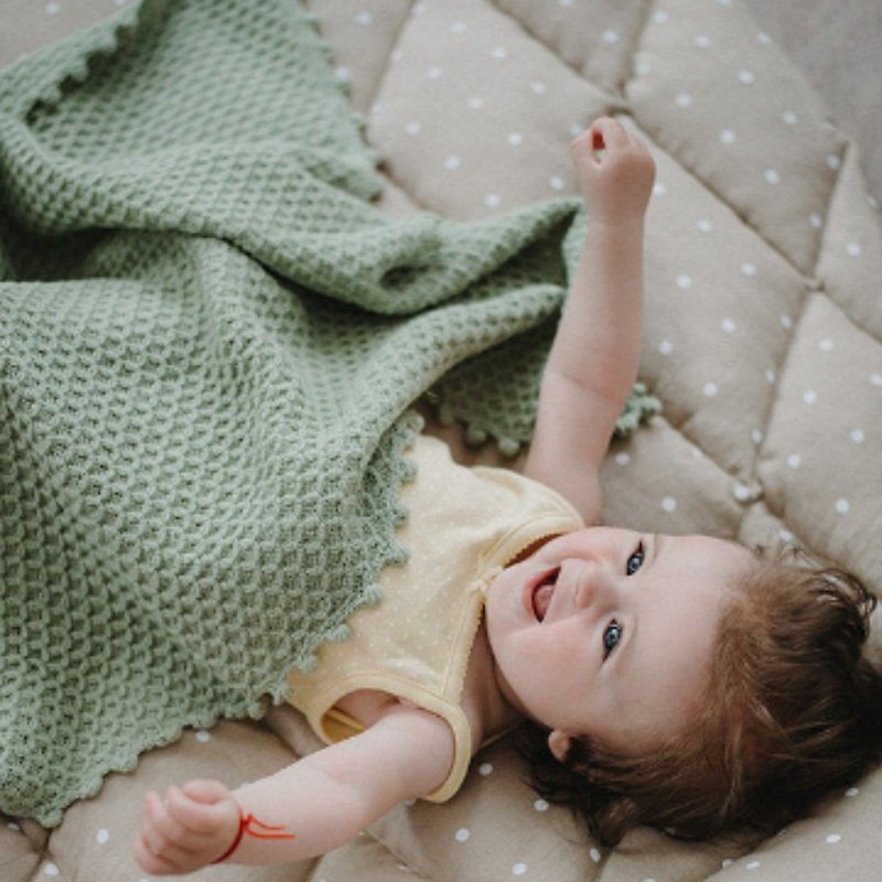 Pistachios green soft knitted woolen blanket - alpaca and sheep wool baby blanke - 婴儿床上用品 - 羊毛 绿色