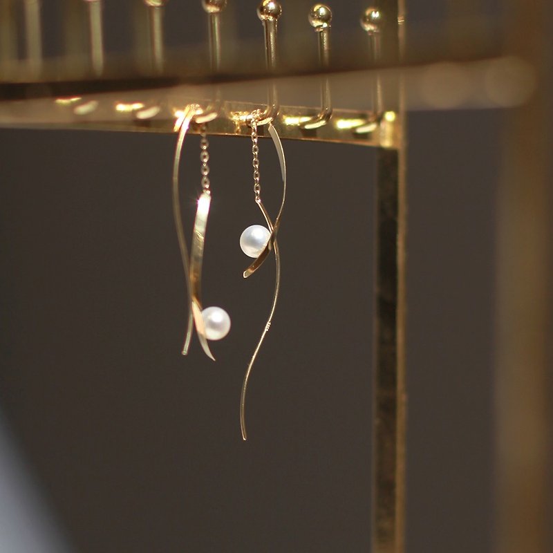 MissQueeny原创 | 大S曲线 925纯银天然珍珠耳线 - 耳环/耳夹 - 其他金属 金色