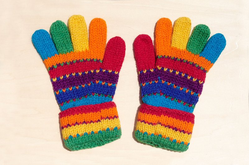 圣诞节礼物 手工限量针织纯羊毛保暖手套  / 针织手套 - 东欧彩虹色缤纷感条纹 - 手套 - 其他材质 多色