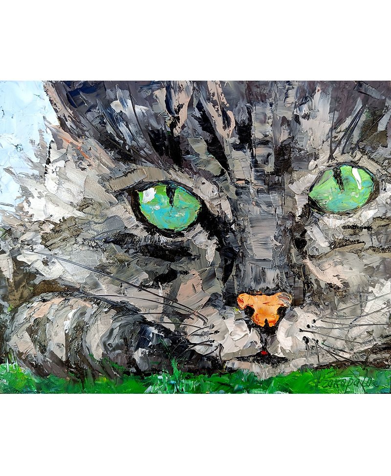 猫绘画动物原创艺术 8 x 10 - 墙贴/壁贴 - 其他材质 灰色