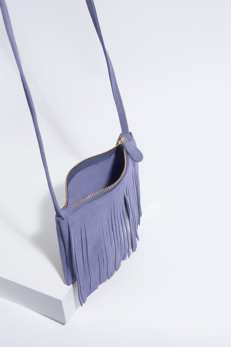 Leather cross-body bag pastel purple: Mini Fringe Grape - 手提包/手提袋 - 真皮 紫色