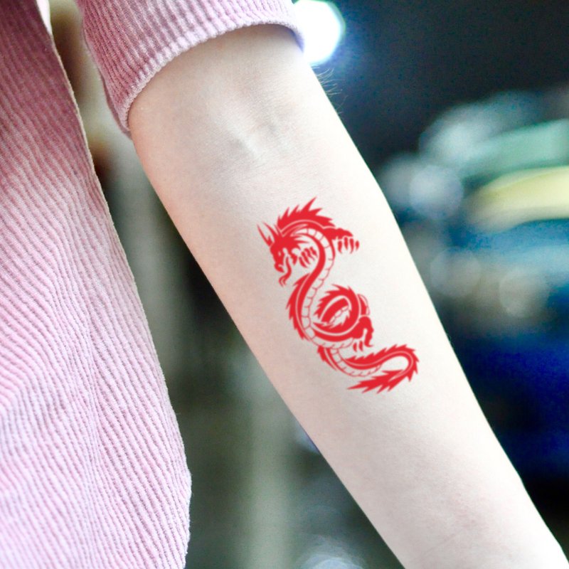 OhMyTat 红龙 Red Dragon 刺青图案纹身贴纸 (2 张) - 纹身贴 - 纸 红色