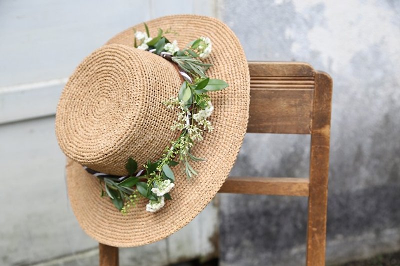 法国拉菲草帽8CM - 帽子 - 植物．花 咖啡色