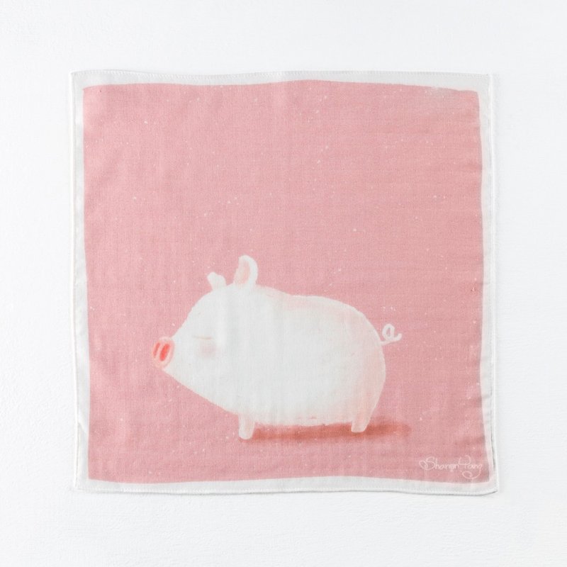 猪好稳手巾。粉色 - 手帕/方巾 - 棉．麻 粉红色