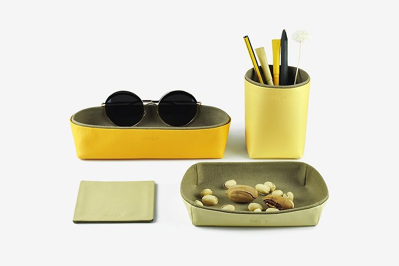 桌面收納組 儲物盒 筆筒 托盤 杯墊 黃色 - 收纳用品 - 人造皮革 黄色