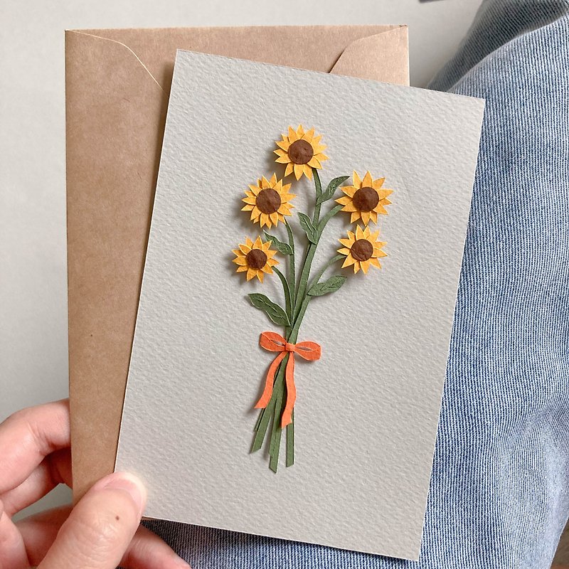Sunflower Bouquet Card - Hand-cutting Paper Craft - 卡片/明信片 - 纸 橘色