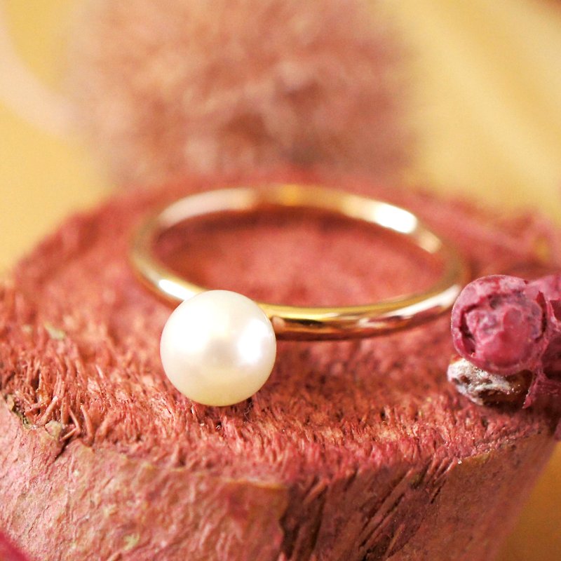 心醉 - 6mm 珍珠纯银电18K玫瑰金戒指 - 戒指 - 珍珠 白色