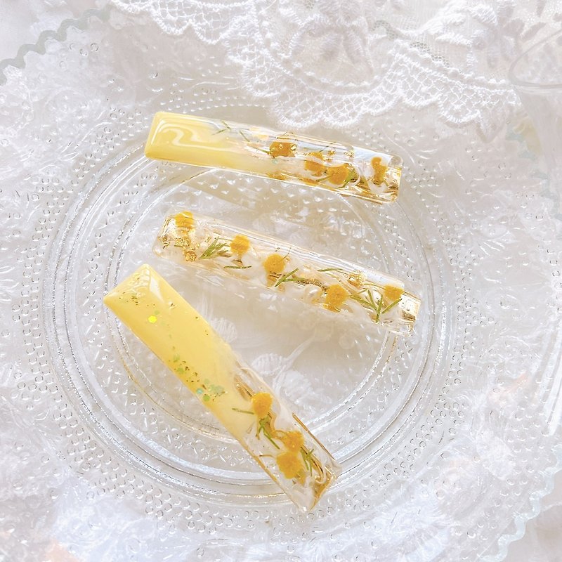 日本含羞草 春 mimosa 发饰 发夹 手作 真花 少女 文艺 珍珠 - 发饰 - 其他材质 黄色