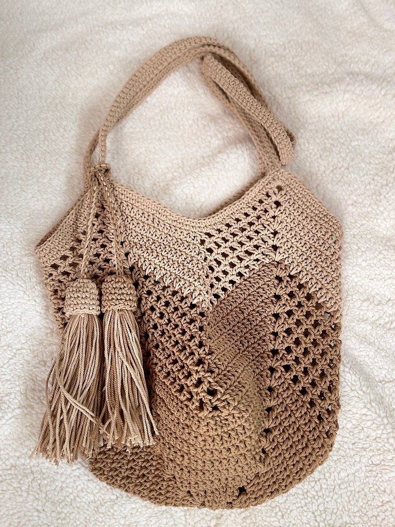 Beige Brown Color Bag, Crochet Cotton Bag, Tote Bag - 其他 - 棉．麻 咖啡色