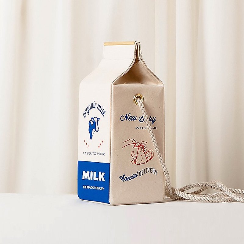 Organic milk pochette  --  USA - 侧背包/斜挎包 - 棉．麻 蓝色