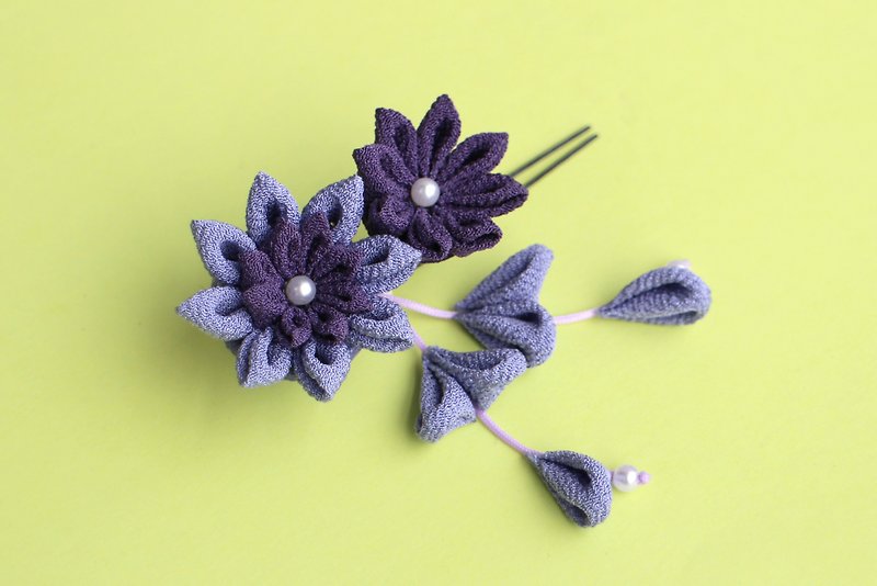 初夏の風 小花のミニかんざし 紫 つまみ細工 - 发饰 - 丝．绢 紫色
