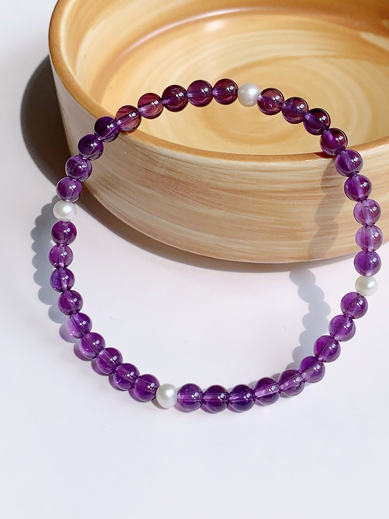 天然紫水晶淡水珍珠手链Amethyst & Flashwater Pearl Bracelet - 手链/手环 - 水晶 多色