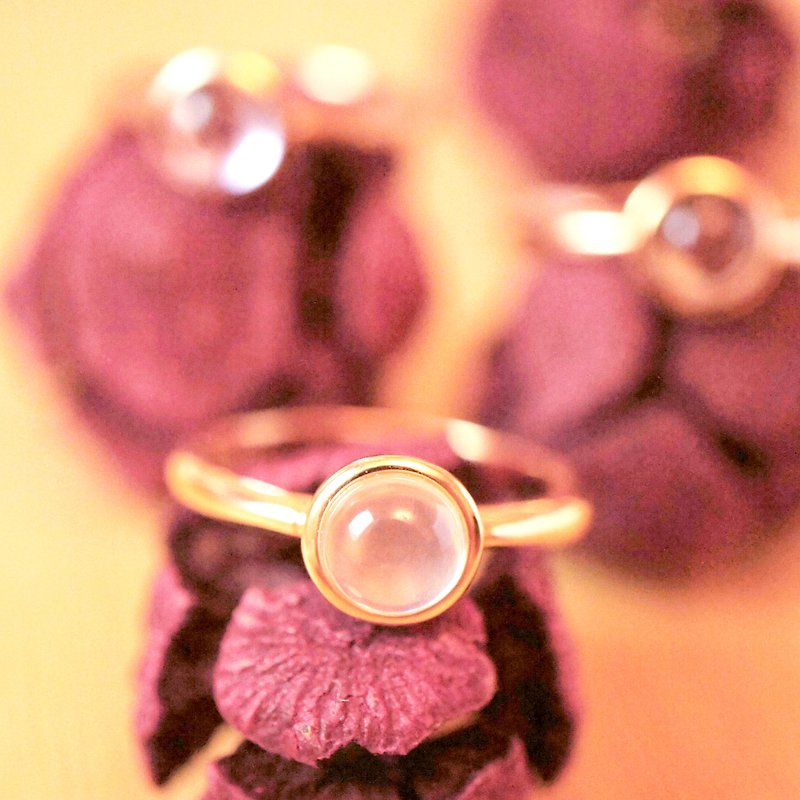 点点 6mm 圆形卜面 玫瑰晶 纯银 电18K玫瑰金 戒指 - 戒指 - 宝石 粉红色