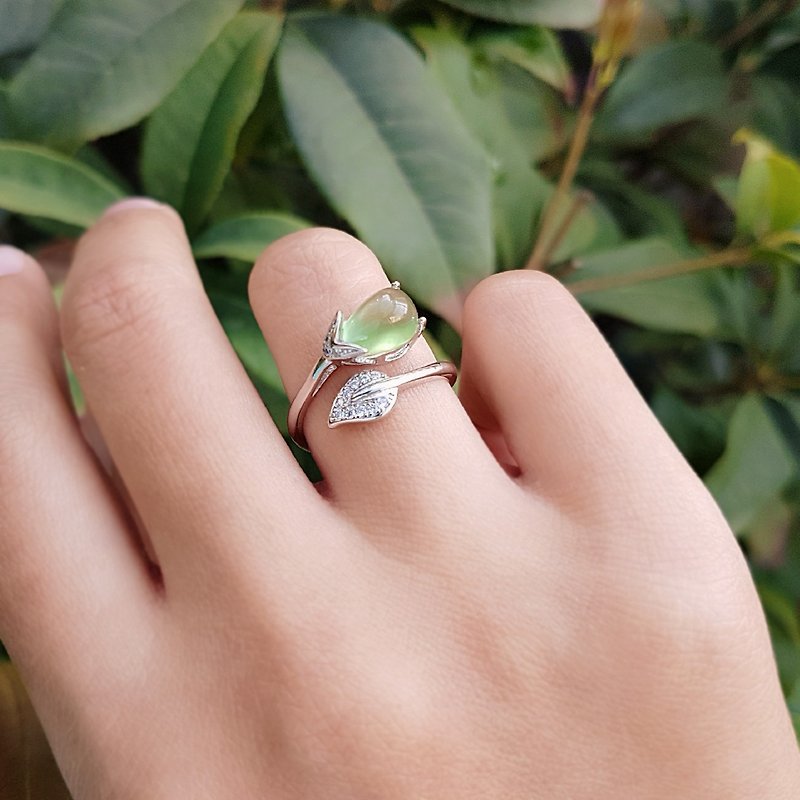 贝儿朵朵 葡萄石Prehnite  925银戒指 戒围可调<仅一件> - 戒指 - 纯银 绿色
