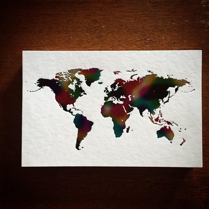 明信片-世界地图-白卡烫彩虹 - 卡片/明信片 - 纸 多色