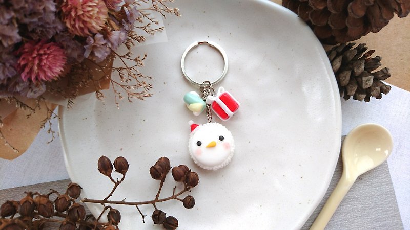 ◆ 圣诞雪人马卡龙黏土 ◆ - 钥匙链/钥匙包 - 粘土 白色